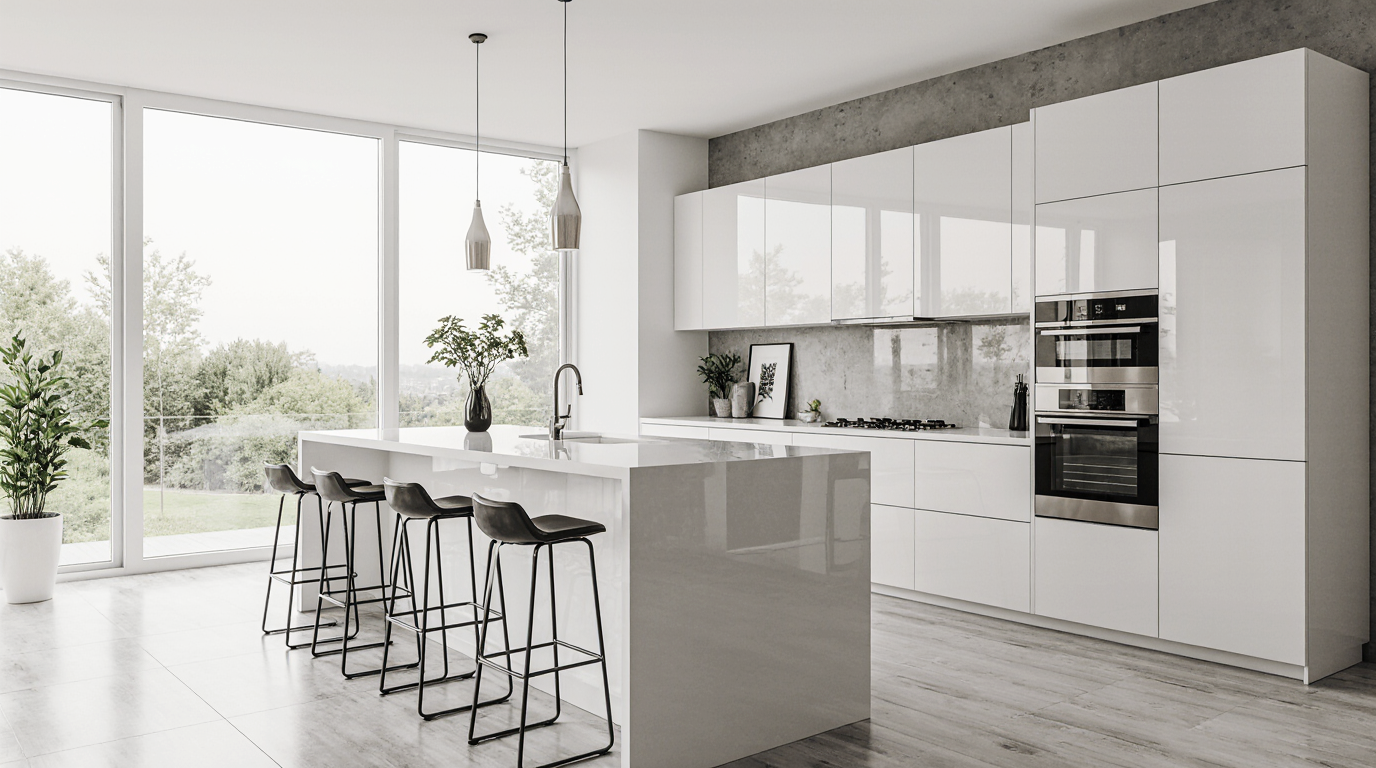 Modern High Gloss White Kitchen Cabinets